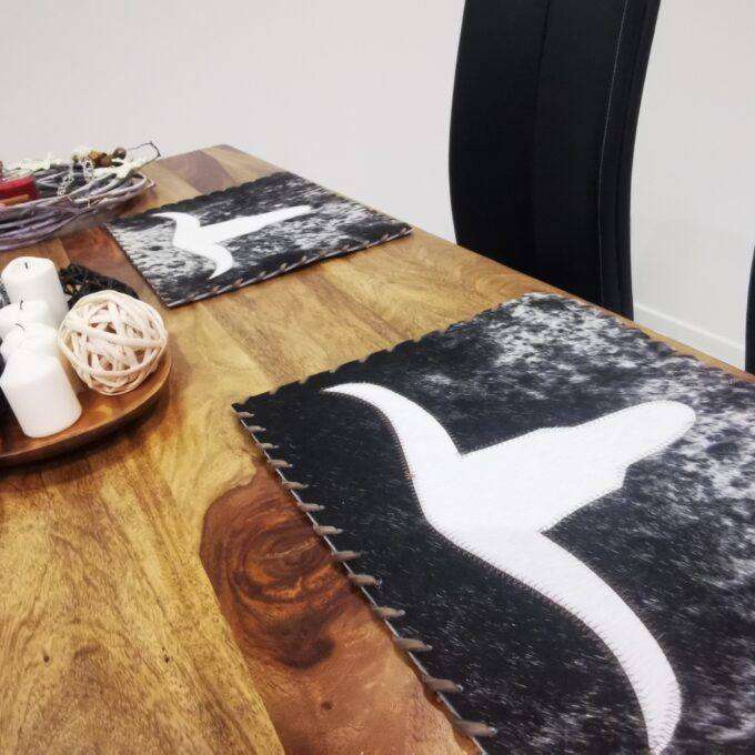 Kožené prestieranie Luxury Cowhide BRAZÍLIA WHITE HORN SALT&PEPPER 44x31cm